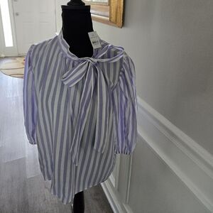 Ann Taylor Purple and White Bib Collar Blouse